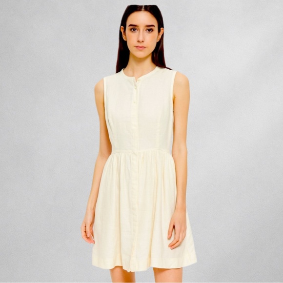 J. Crew Dress 4 Sleeveless Cream Button-Down Linen Blend Fit & Flare Lined - Picture 1 of 6